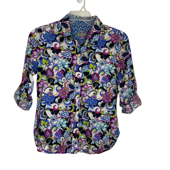 Robert Graham Tops - Robert Graham Womens Floral Paisley Button Down Shirt Roll Tab Sleeve Medium